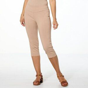 Nina Leonard Pull-on Crop Pant with Scalloped Detail 1x Praline NWOT